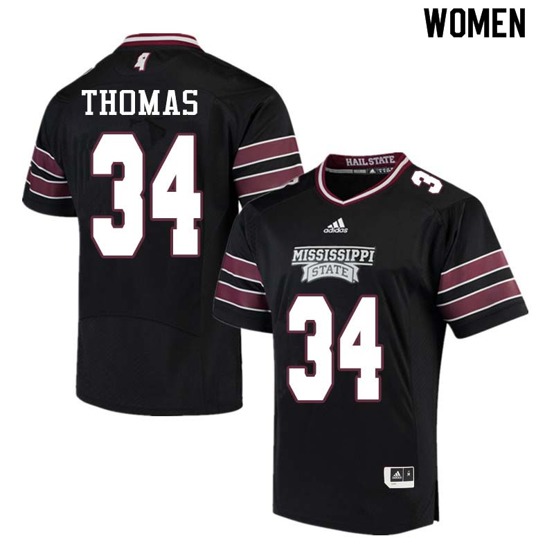 Women #34 Cory Thomas Mississippi State Bulldogs College Football Jerseys Sale-Black